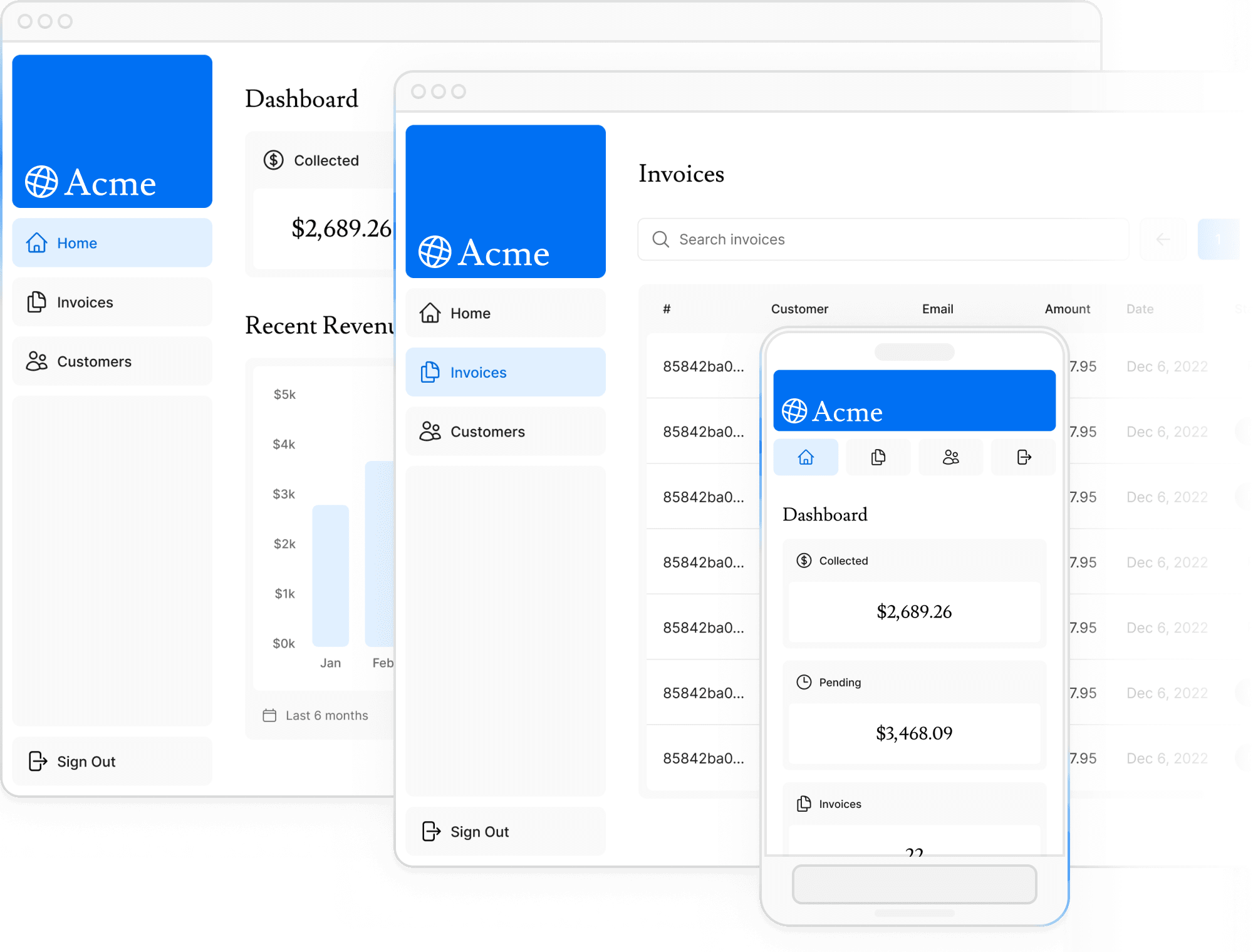 Screenshot of the dashboard project showing dekstop version